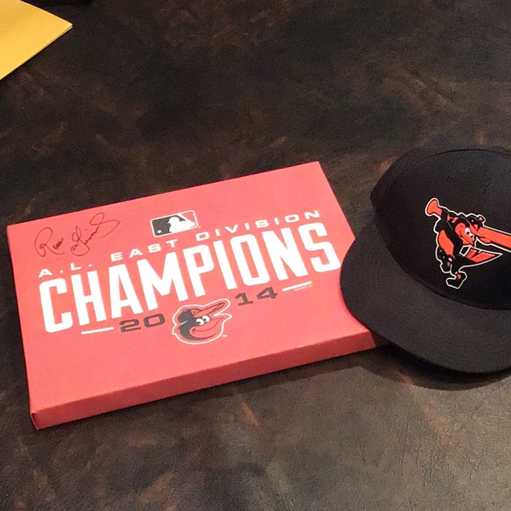 Singed  plaque orioles  9 by 12 and new hat